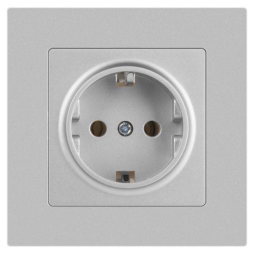 Розетка 1-м СП Accent 6-202-03 16А IP20 250В 2P+E Schuko алюм. Intro Б0063686