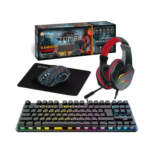 Комплект игровой GXZ880 (клавиатура и мышь) проводной + гарнитура + коврик черн. Intro Б0065007