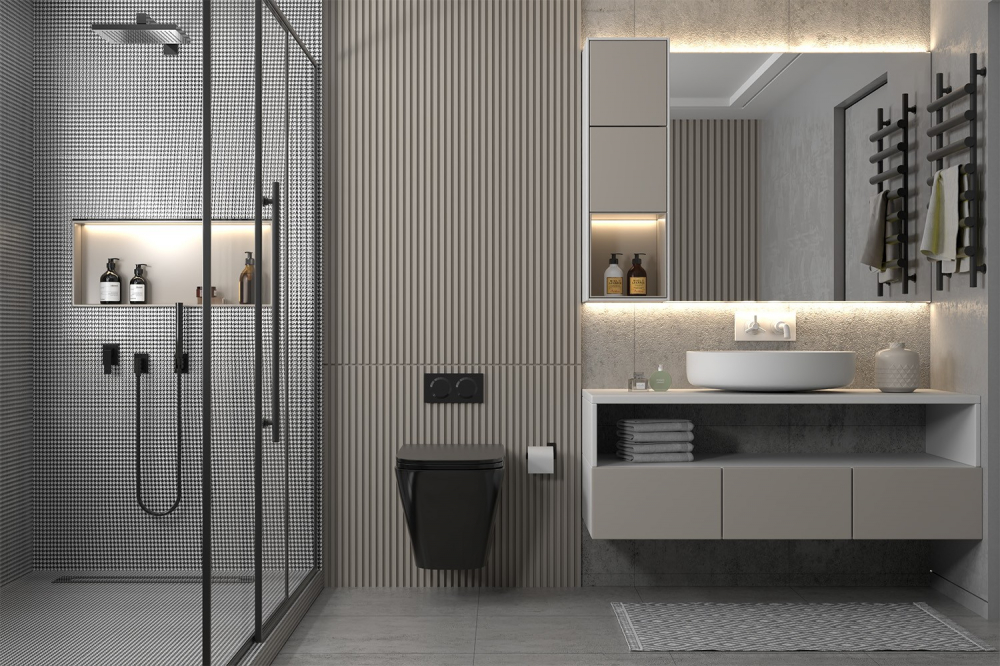 Комплект подвесной унитаз ABBER Rechteck AC1201MB черный матовый с инсталляцией AC0105 и кнопкой AC0121MCH матовый хром