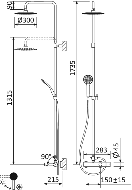 Душевая стойка CEZARES LEAF-CVDA-30-L-SS