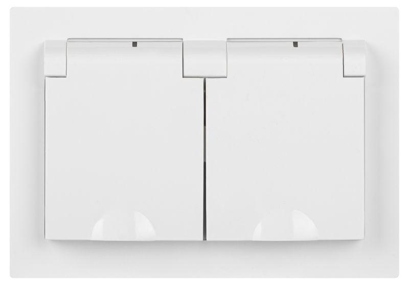 Розетка 2-м СП Accent 6-210-01 16А IP44 250В 2P+E Schuko с крышками защ. шторки AL/CU бел. Intro Б0063577