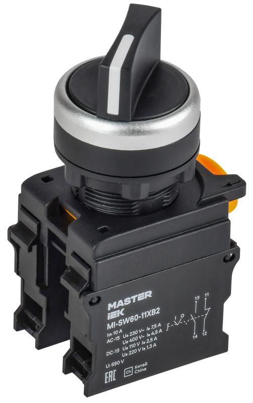 Переключатель 2 полож. 1НО+1НЗ длин. ручка черн. MASTER IEK MI-SW60-11XB2-3-25-2-K02