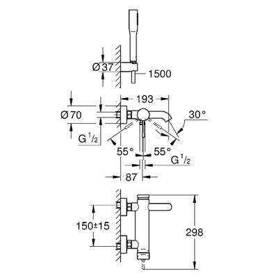 Смеситель Grohe Essence+ 33628001 для ванны с душевым набором