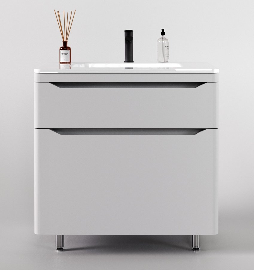 Тумба напольная "Марелла 80" (2 ящ.) Люкс антискрейтч белый матовый, PLUS