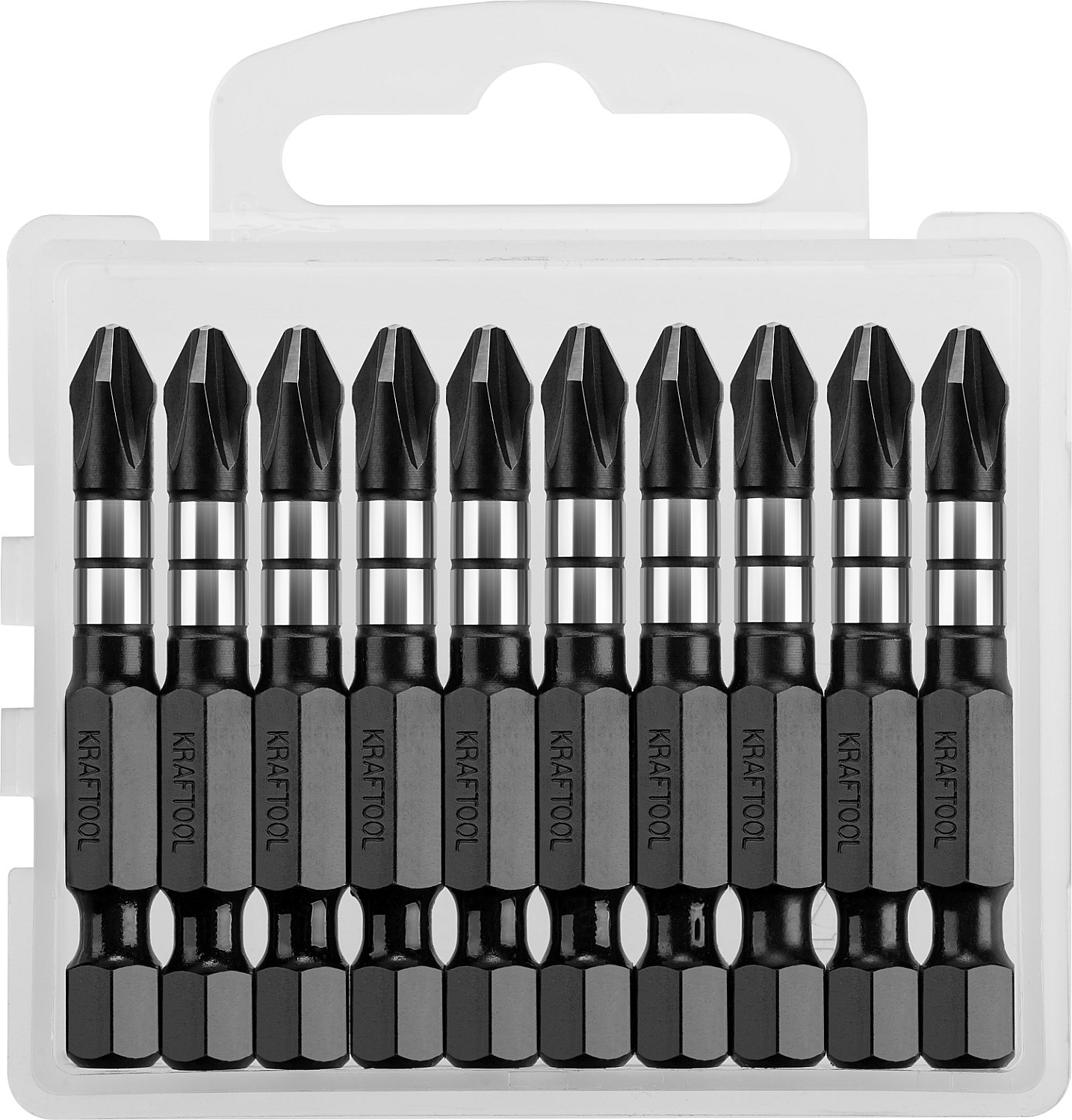 Биты Impact Pro, Philips, тип хвостовика E 1/4'', PH2, 50мм, 10шт, в пластиковом боксе