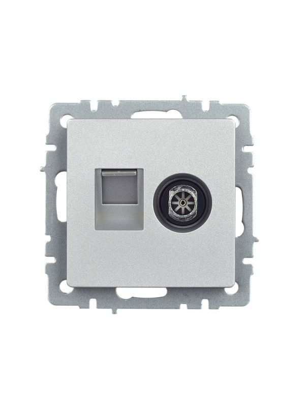 Розетка компьютерная + телевизионная 2-м Brite РТВ/РК12-БрА RJ45 кат.5E + TV механизм алюм. IEK BR-AK20-1-K47