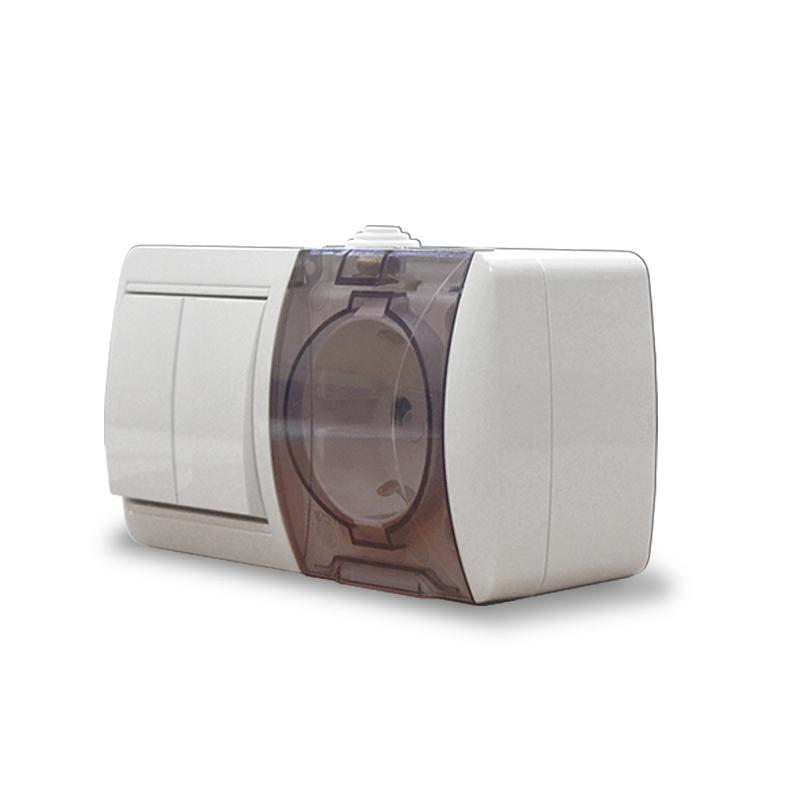 Блок ОП Клио 2-кл. выкл. 10А + розетка 1-м 16А 250В с заземл. с прозр. крышкой бел. Universal К2239