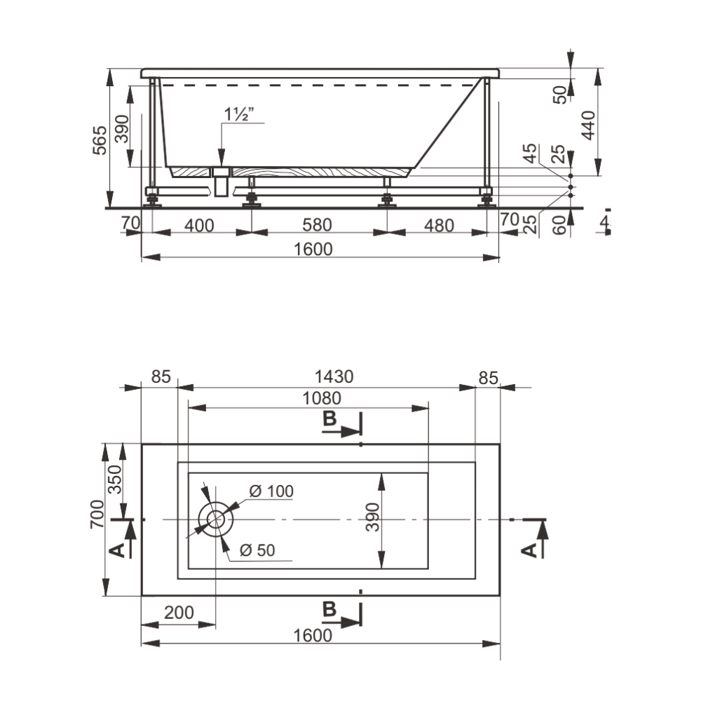 Veedi Ванна акриловая Anica 160х70 с каркасом