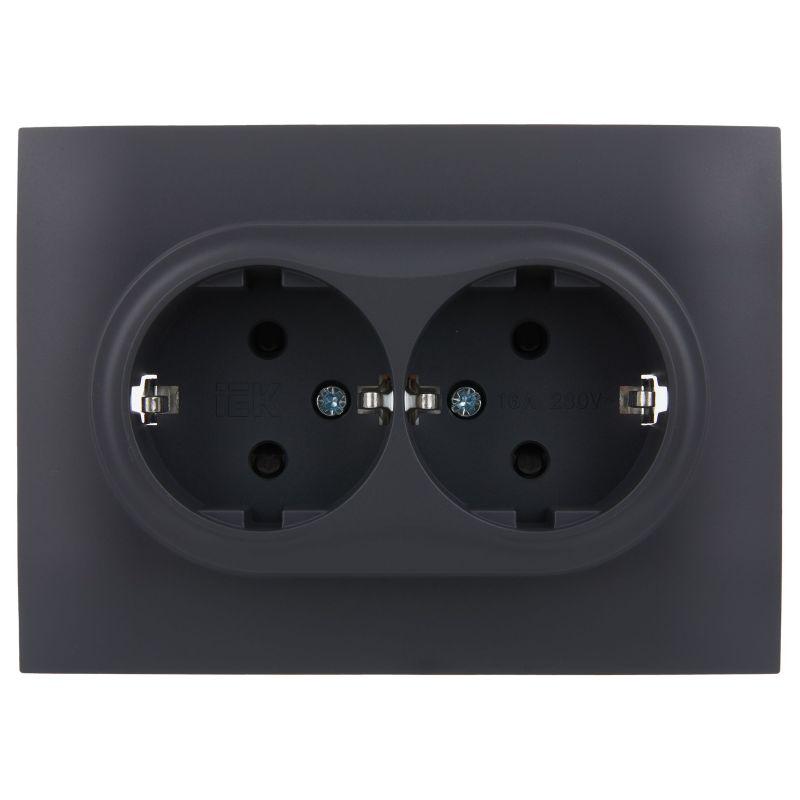 Розетка 2-м SKANDY 16А с заземл. защ. шторки в сборе SK-R07T титан IEK SK-R24-16-K48-F