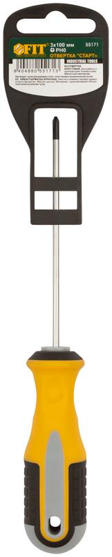Отвертка "Старт" CrV сталь прорезиненная ручка 3х100мм РН0 FIT 55171