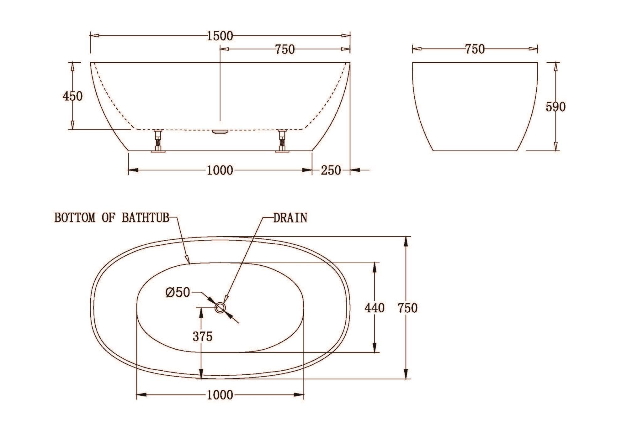 Акриловая ванна без перелива BELBAGNO BB81-1500-W0