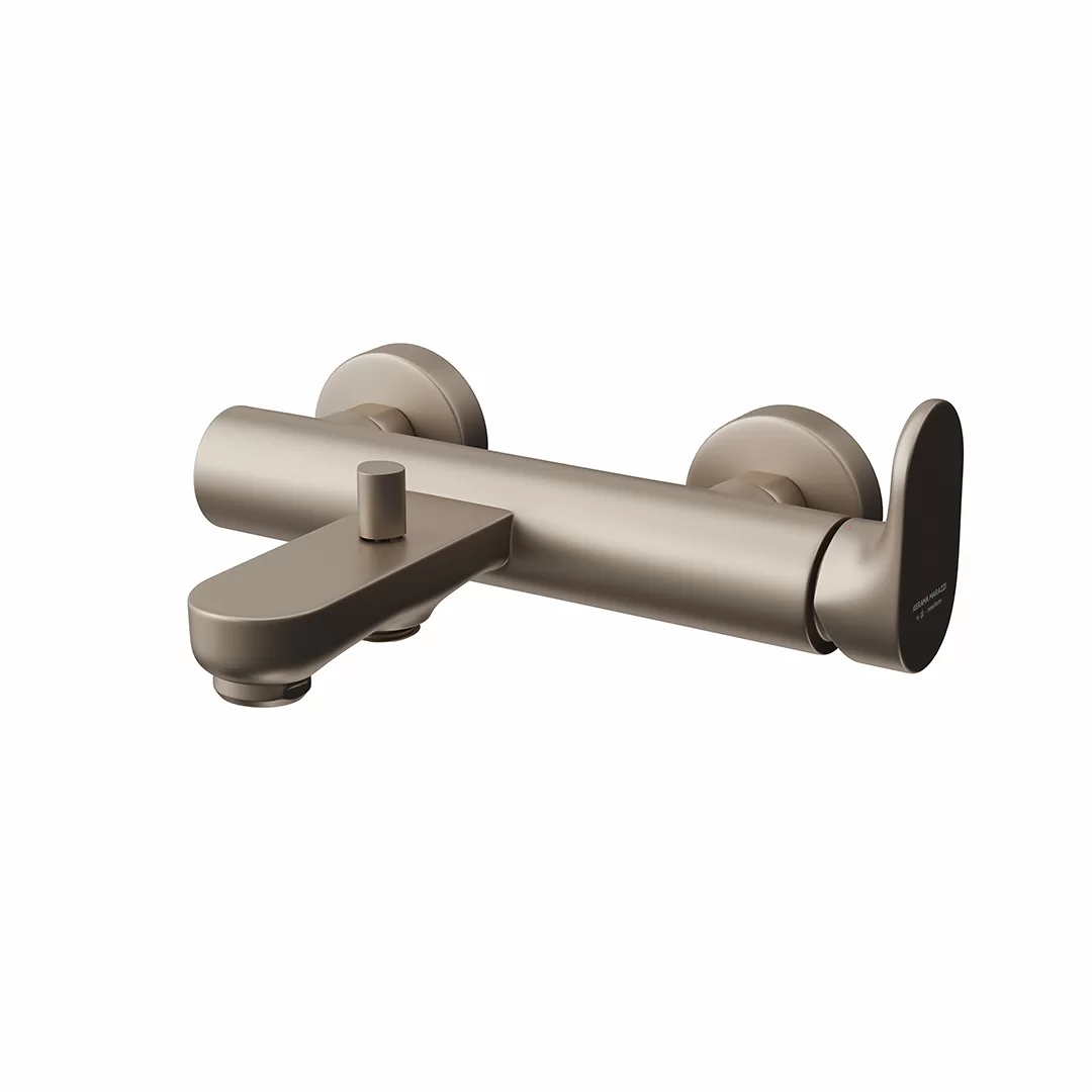 Смеситель для ванны OLE настенный с  дивертором ванна/душ, без лейки, золотой атласный