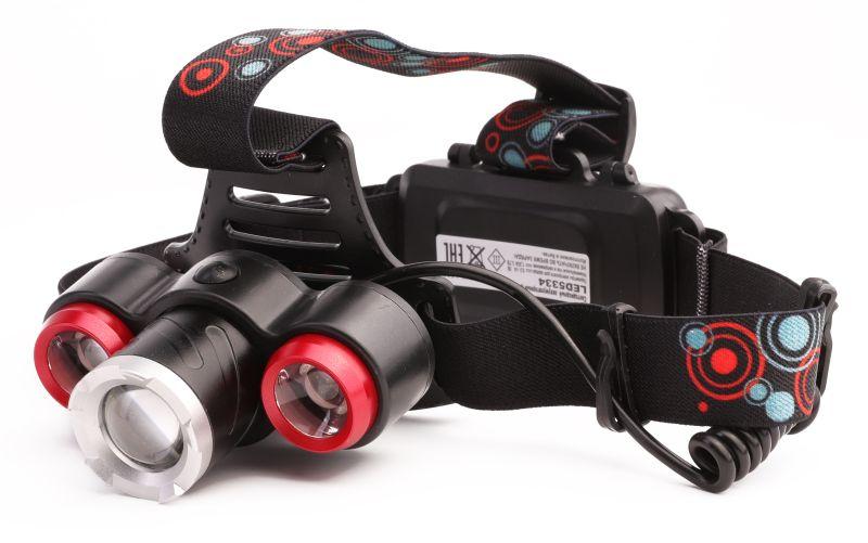 Фонарь налобный аккумуляторный LED5334 3.7В 3LED 5Вт фокус 2 ак. 4 реж. USB бокс черн. Ultraflash 15031