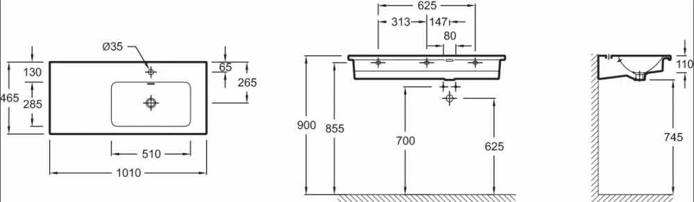 Подвесная раковина-столешница Jacob Delafon Fox EXAD112-Z-00 100х46 см, с гладкой нижней поверхностью, правосторонняя