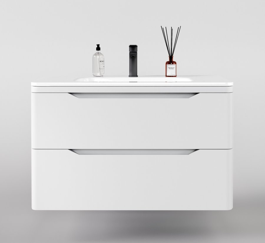 Тумба подвесная "Марелла 90" (2 ящ.) Люкс антискрейтч белый матовый, PLUS