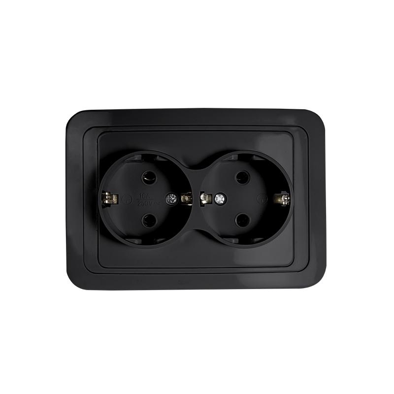 Розетка 2-м CLASSICO с заземл. 2128B черн. IN HOME 4690612061122