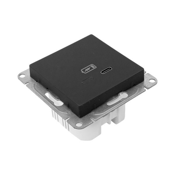 Розетка СП Эпика USB-С быстрая механизм черн. EKF UP1-SOB-USBCF