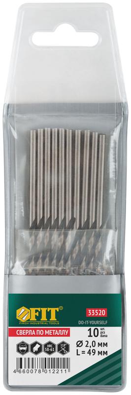 Сверло по металлу HSS черненые 2.0х49мм (уп.10шт) FIT 33520