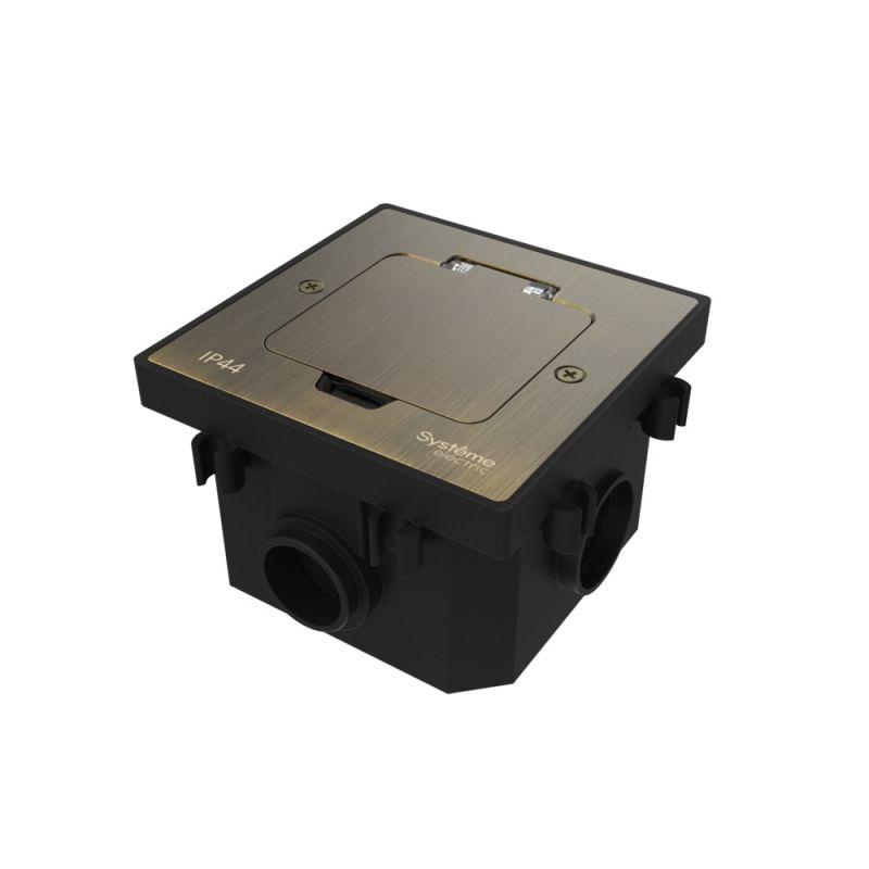 Лючок MultiDesk MDK20 на 2мод. IP44 с монтажной коробкой для бетонных полов античная латунь SE MDK20202BC