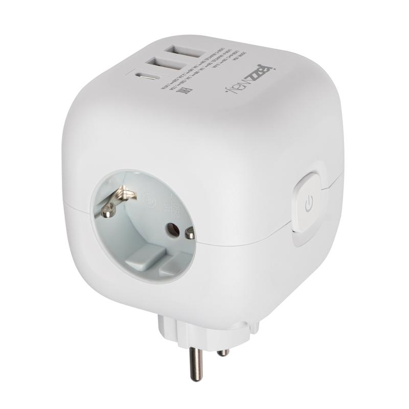 Разветвитель 3-м с заземл. 2хUSB type-A + 1х type-C AC-3UGS-wh с выкл. бел. JazzWay 5060630