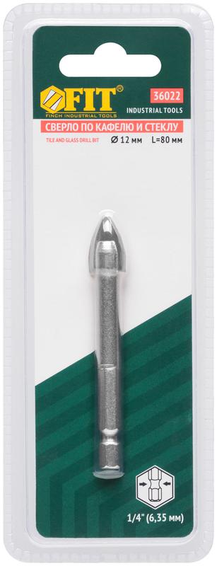 Сверло по кафелю шестигранный U-хвостовик под биту 12мм FIT 36022