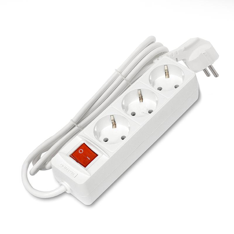 Удлинитель 3х1.5м с заземл. 16А IP20 3.5кВт ПВС 3х1 с выкл. бел. DOMTOK 2379