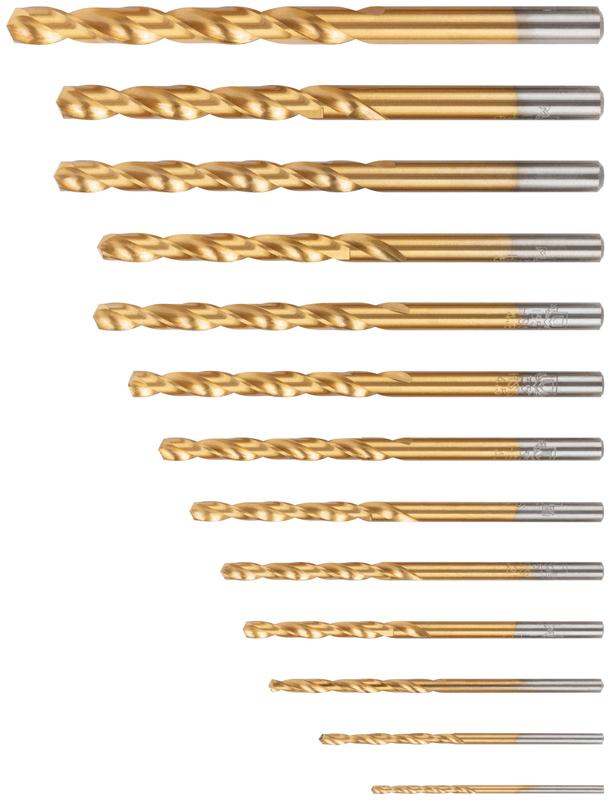 Набор сверл по металлу HSS шлифованные титановое покрытие угол заточки 135град. пласт. кейс 13шт (1.5-2.0-2.5-3-3.2-3.5-4-4.5-4.8-5-5.5-6-6.5мм) MOS 35734М