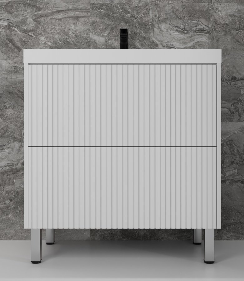 Тумба напольная "Стокгольм 80", Classic 80, (2 ящ.) белый рифленый софт, PUSH