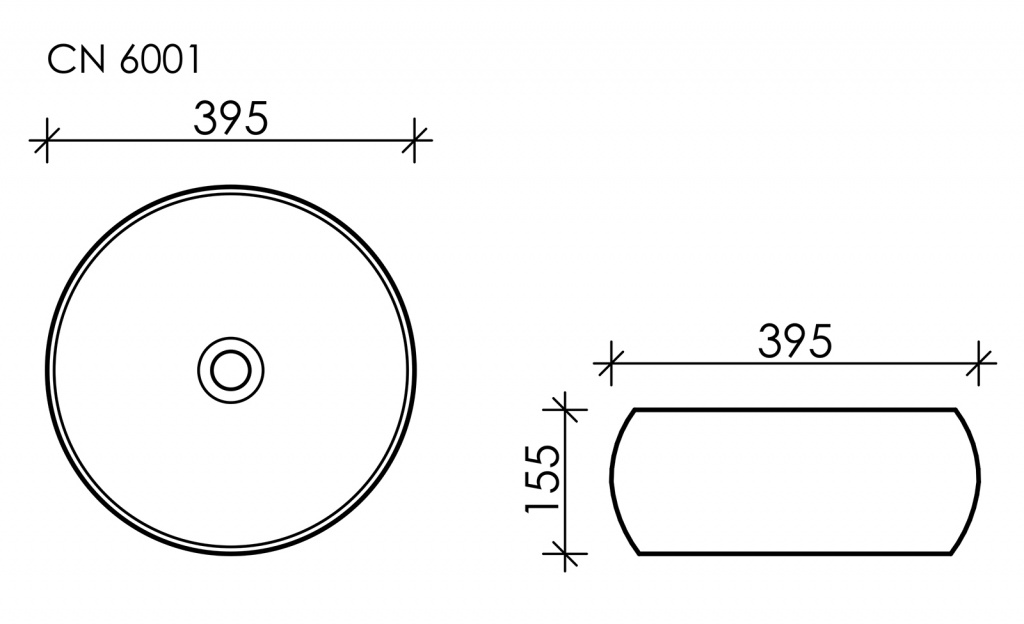 Умывальник чаша накладная круглая Element 395*395*155мм, CN6001