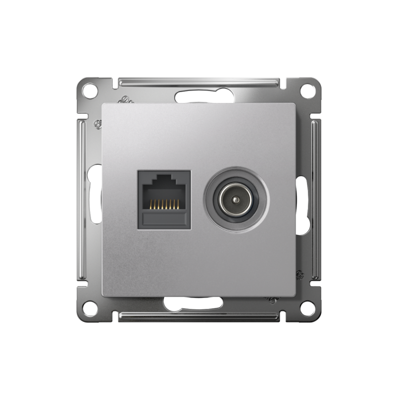 Розетка компьютерная + телевизионная 2-м AtlasDesign RJ45 кат.5E + TV механизм алюм. SE ATN000389