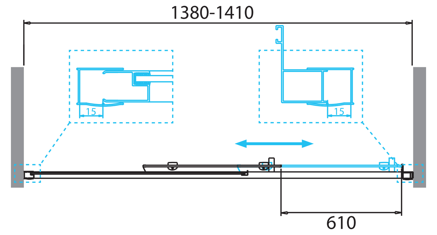 Душевая дверь BelBagno DUE-BF-1-140-C-Cr