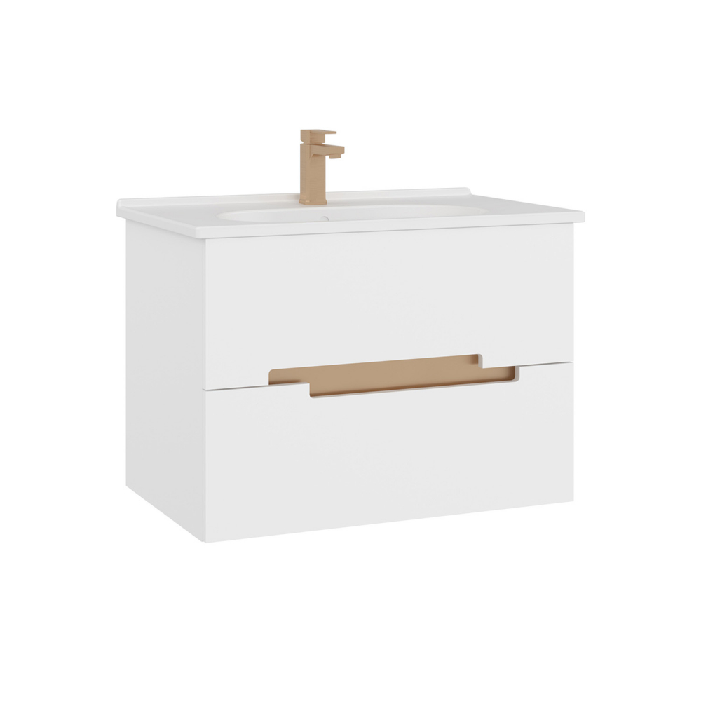 Тумба с раковиной ORKA Lodi 80 подвесная, белый, золото