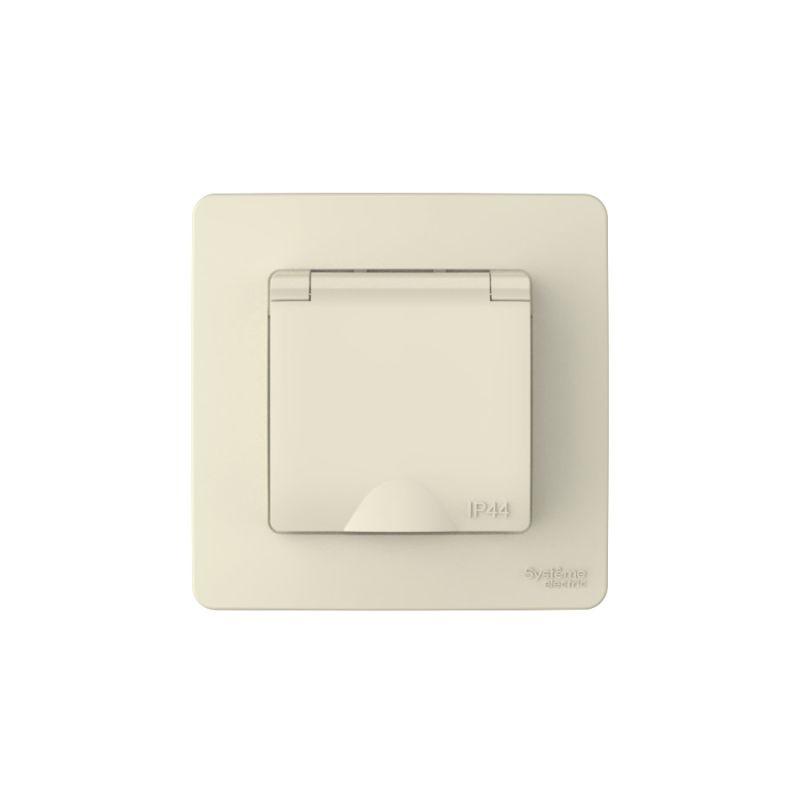 Розетка 1-м СП Blanca 16А IP44 250В с заземл. защ. шторки с крышкой молочн. SE BLNRS441112