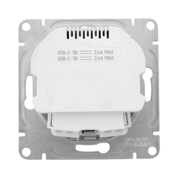 Розетка СП Эпика 16А с 2 USB-C с заземл. защ. шторки механизм бел. EKF UP1-SOW-111-2USBC