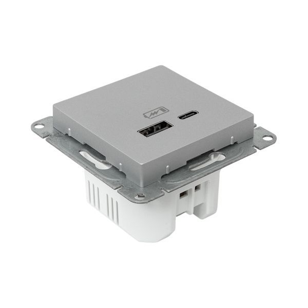 Розетка СП Эпика USB-A+С механизм алюм. EKF UP1-SOA-USBA+USBC