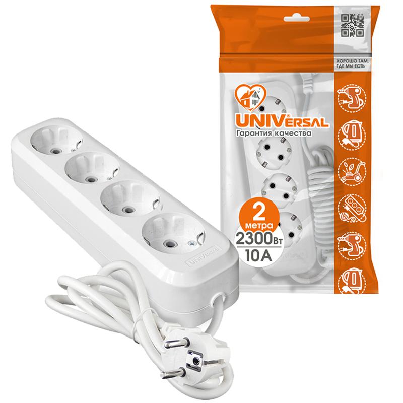 Удлинитель 4х2м с заземл. 10А IP20 У10-555 ПВС 3х0.75 UNIVersal 555-02