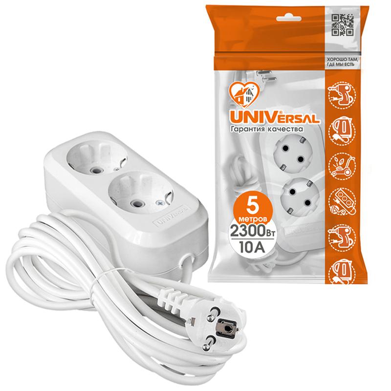 Удлинитель 2х5м с заземл. 10А IP20 У10-553 ПВС 3х0.75 UNIVersal 553-05