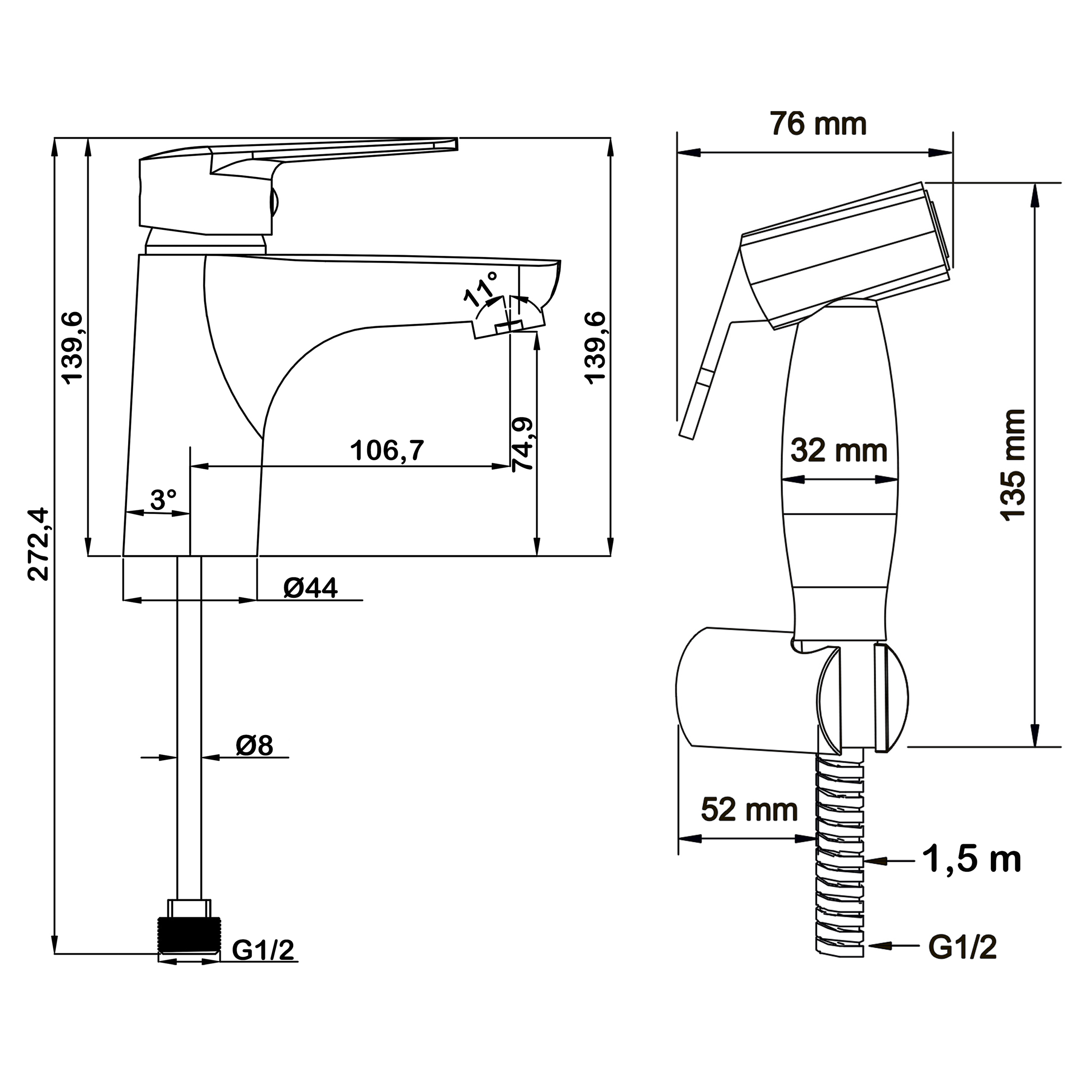 Смеситель для раковины с гигиенической лейкой Swedbe Mars 1760