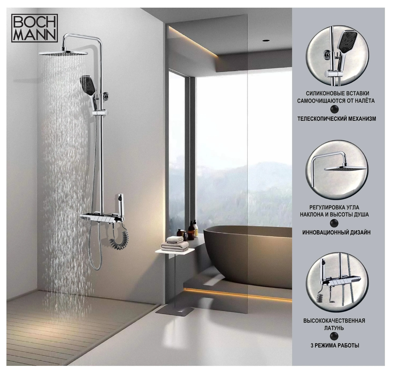 Стойка VETTORRE TS душевая с термостатом BOCH MANN BM9650 (ХРОМ)