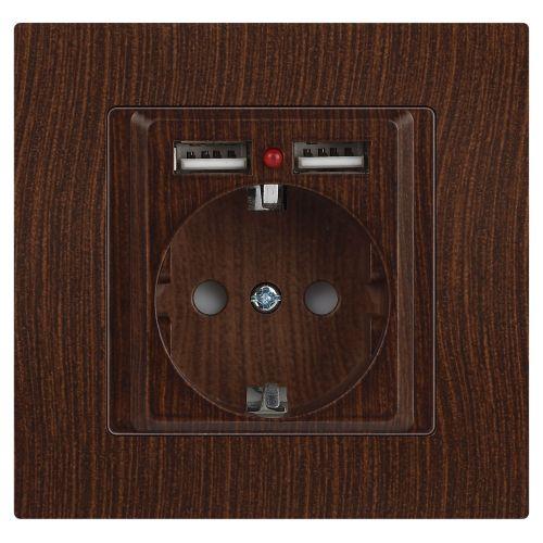 Розетка 1-м СП Accent 6-410-10 16А IP20 250В P+E Schuko + 2хUSB защ. шторки венге Intro Б0063717
