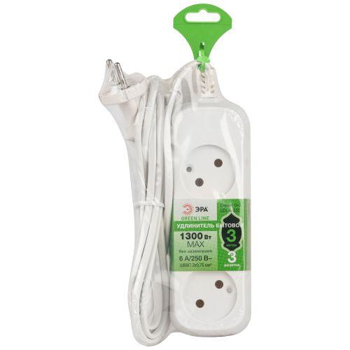Удлинитель 3х3м без заземл. ШВВП 2х0.75 UDL-6-330 Greenline Эра Б0065041