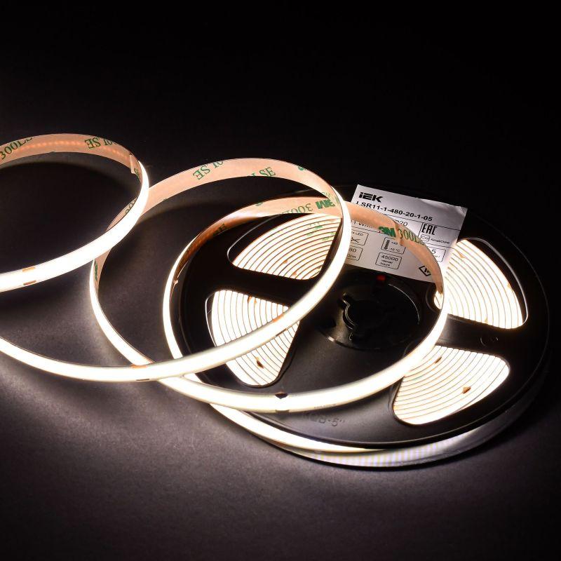 Лента светодиодная COB-480LED 11Вт/м IP20 8мм 24В 3000К (уп.5м) IEK LSR11-1-480-20-1-05
