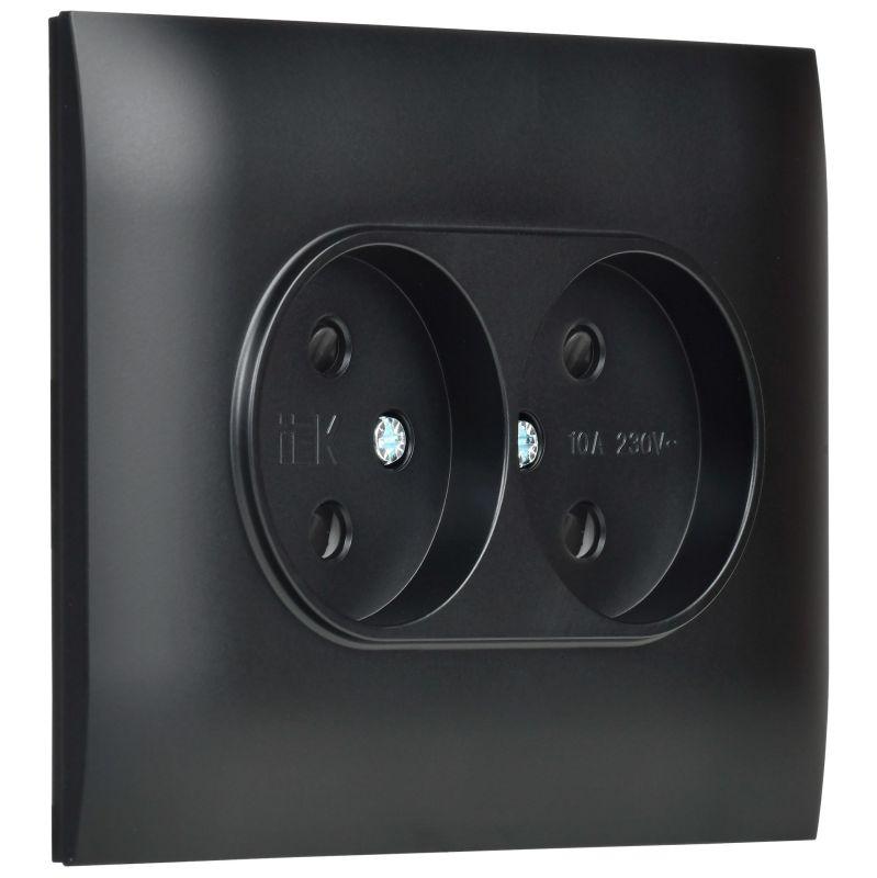 Розетка 2-м SKANDY 10А без заземл. защ. шторки в сборе SK-R09Bl черн. IEK SK-R23-10-K02-F