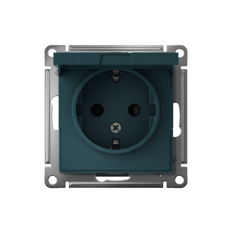 Розетка 1-м СП AtlasDesign 16А IP20 с заземл. защ. шторки с крышкой механизм изумруд SE ATN000846