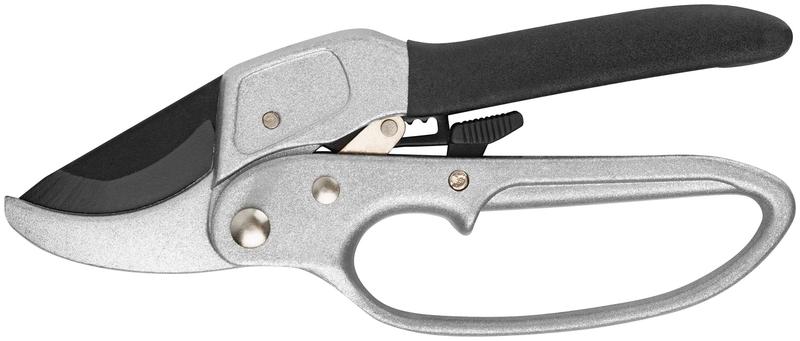 Секатор храповый механизм режущ. кромки встык с наковальней тефл. покр. лезвий алюм. корпус 200мм КУРС 76270