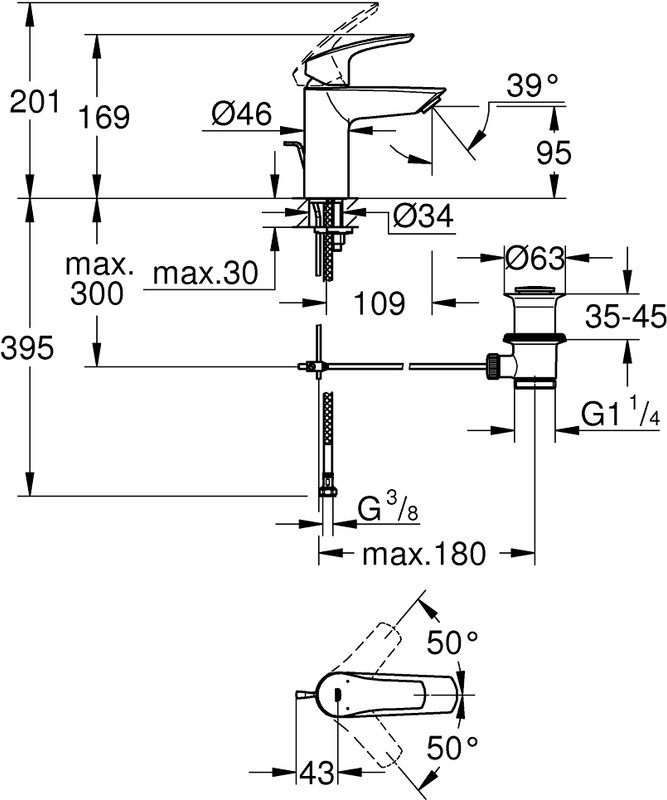 33265003 Смеситель для раковины Grohe Eurosmart