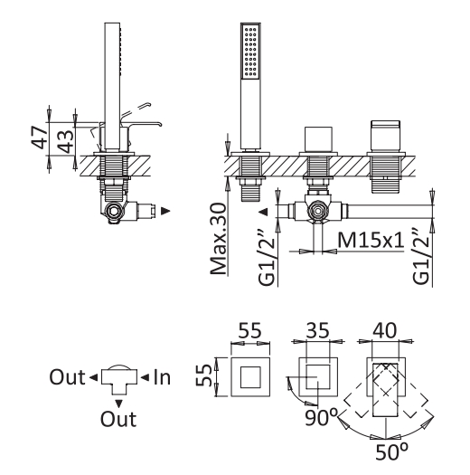 Смеситель на борт ванны CEZARES PORTA-BVDM3-01