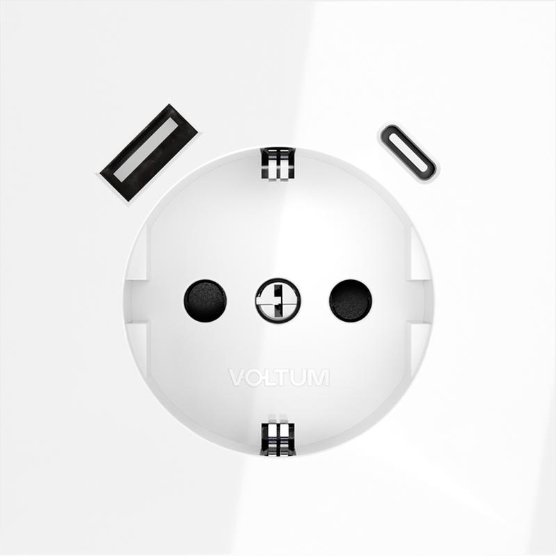 Розетка 1-м СП S70 16А с USB тип A+С механизм с заземл. защ. шторки бел. глянцевый Voltum VLS040501