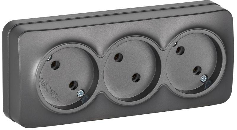 Розетка 3-м ОП GLORY РС23-2-ХСм 10А без заземл. без защ. шторок сталь матов. IEK ERH30-K46M-10