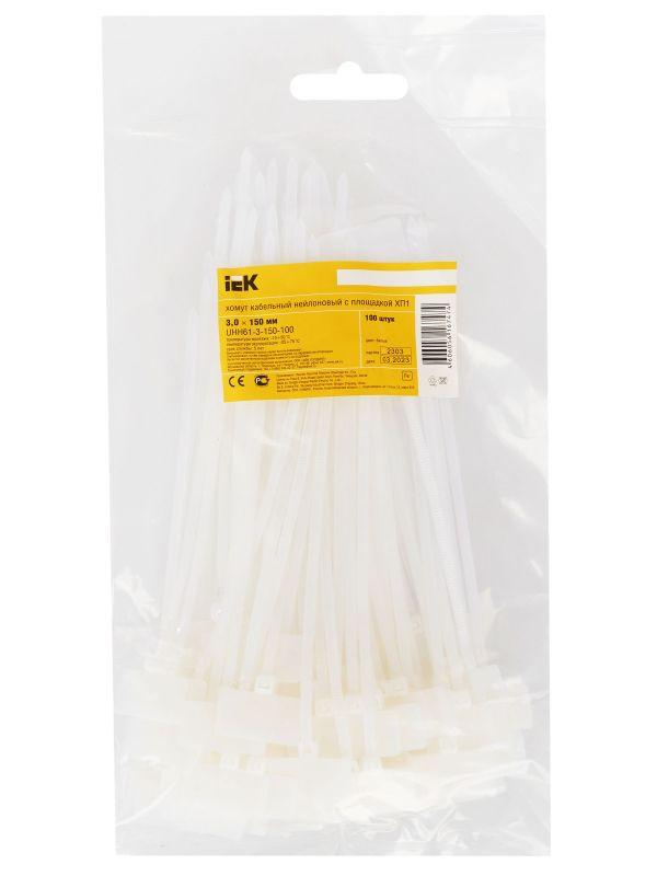 Хомут кабельный ХП1 3х150 нейл. бел. с таб. 25х15 (уп.100шт) IEK UHH61-3-150-100